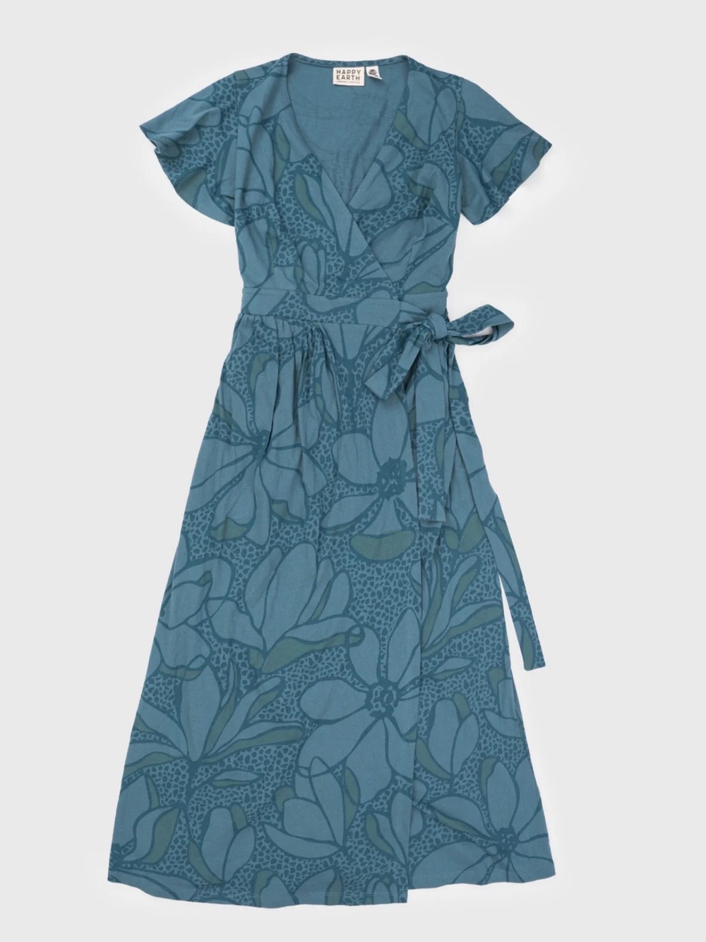 Happy Earth ORGANIC COTTON Teal Floral Wrap Maxi Dress